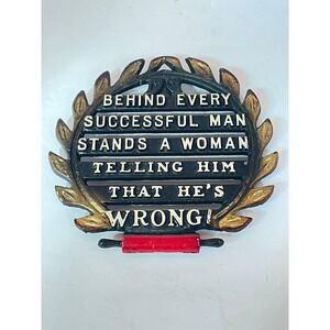 Vintage Cast Iron Trivet Wall Plaque Quote Successful Man Woman USA Made